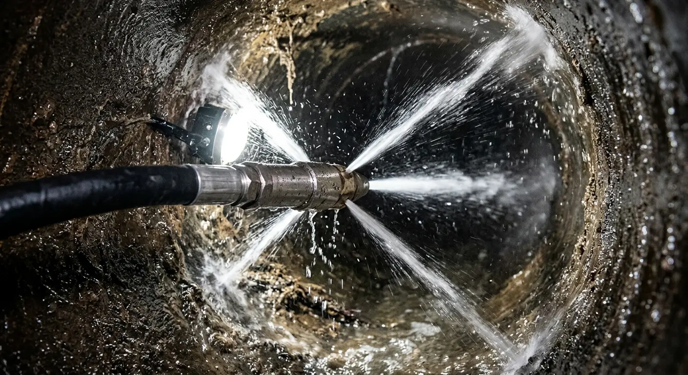 High-pressure hydro jetting nozzle cleaning sewer pipe for Storm Drain Cleaning in Wauconda